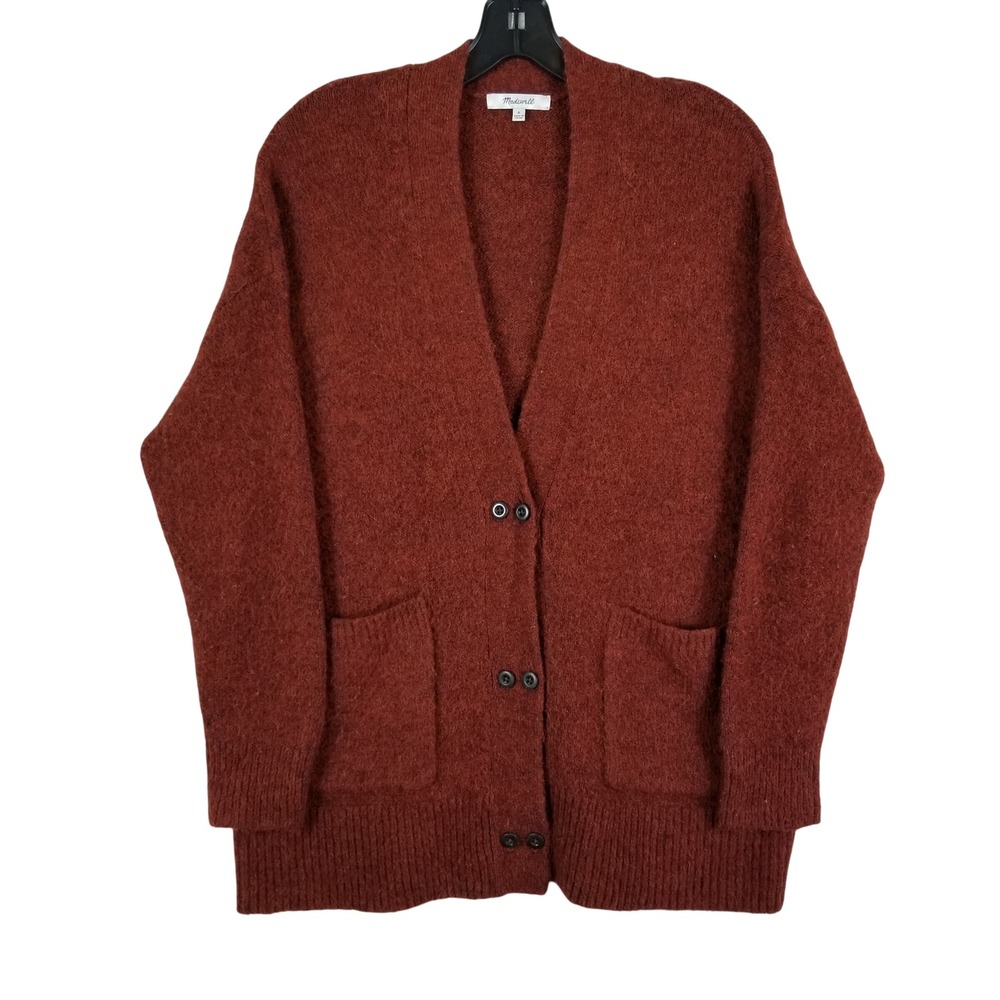Madewell Women Oversized Wool Alpaca Blend Cardigan Rust Brown Small